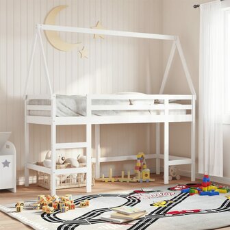 Halfhoogslaper met ladder en bedhuis grenenhout wit 90x200 cm 1