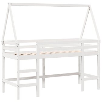 Halfhoogslaper met ladder en bedhuis grenenhout wit 90x200 cm 3