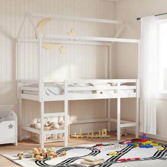 Halfhoogslaper met ladder en bedhuis grenenhout wit 90x200 cm 1