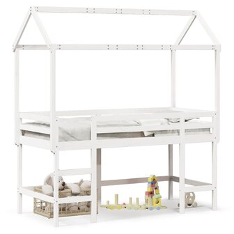 Halfhoogslaper met ladder en bedhuis grenenhout wit 90x200 cm 2