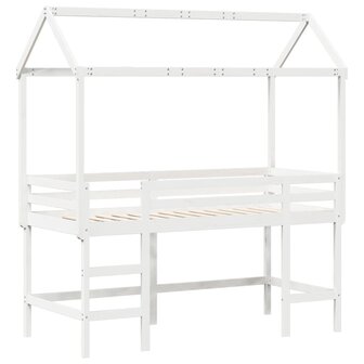 Halfhoogslaper met ladder en bedhuis grenenhout wit 80x200 cm 3