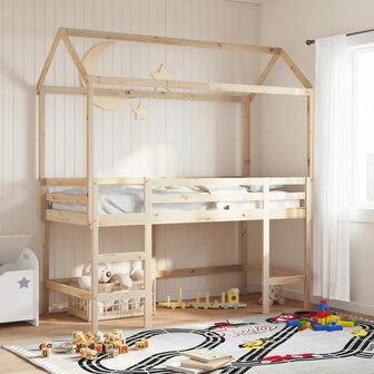 Halfhoogslaper met ladder en bedhuis grenenhout 90x190 cm 1