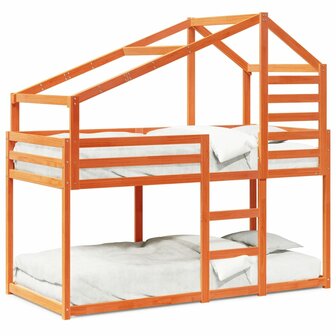 Stapelbed met dak massief grenenhout wasbruin 75x190 cm 2