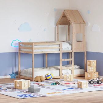 Stapelbed 75x190 cm met dak massief grenenhout 1