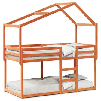 Stapelbed met dak massief grenenhout wasbruin 75x190 cm 2