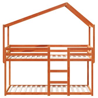 Stapelbed met dak massief grenenhout wasbruin 75x190 cm 4
