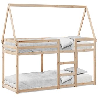Stapelbed 75x190 cm met dak massief grenenhout 2