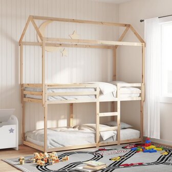 Stapelbed 75x190 cm met dak massief grenenhout 1