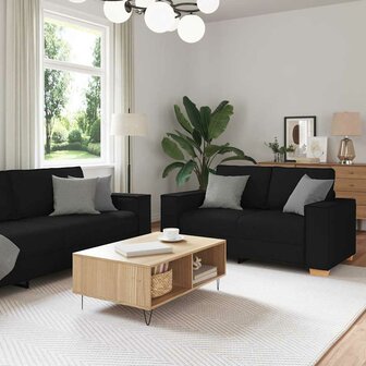 2-delige loungeset met kussens stof zwart 1