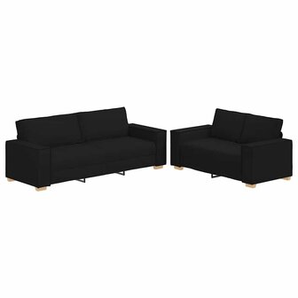 2-delige loungeset met kussens stof zwart 2