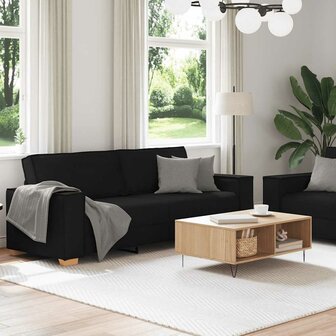 2-delige loungeset met kussens stof zwart 3