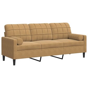 Driezitsbank met sierkussens 180 cm fluweel bruin 2