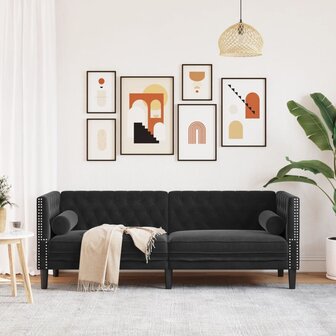 Driezitsbank Chesterfield-stijl met bolsters fluweel zwart 3