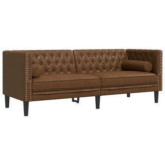Driezitsbank Chesterfield-stijl met bolsters kunstsu&egrave;de bruin 2