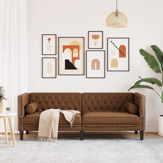 Driezitsbank Chesterfield-stijl met bolsters kunstsu&egrave;de bruin 3