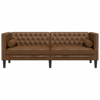 Driezitsbank Chesterfield-stijl met bolsters kunstsu&egrave;de bruin 4