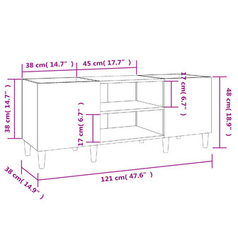 Platenkast 121x38x48 cm bewerkt hout grijs sonoma eikenkleurig 8