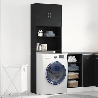 Wasmachinekast 64x24x190 cm spaanplaat zwart eikenkleurig 1