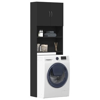 Wasmachinekast 64x24x190 cm bewerkt hout zwart 1