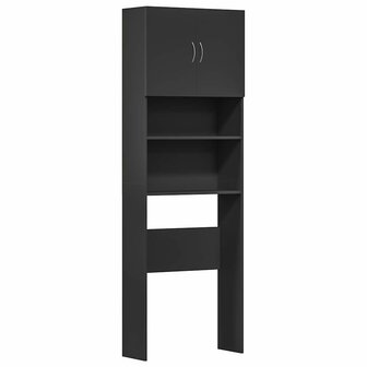 Wasmachinekast 64x24x190 cm bewerkt hout zwart 2