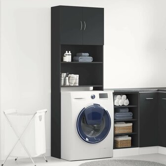 Wasmachinekast 64x24x190 cm bewerkt hout zwart 3