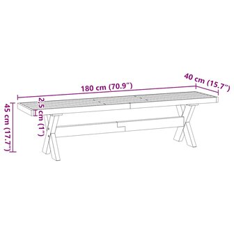 Eetbank NOAIN X-vormige poten 180x40x45 cm massief hout 9