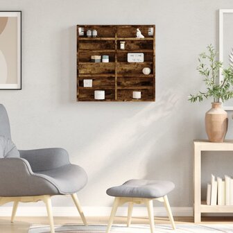 Vitrinekast 60x8,5x58 cm bewerkt hout gerookt eikenkleurig 3