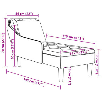 Chaise longue met kussen &amp; rechterarmleuning fluweel lichtgrijs 9