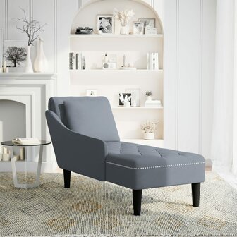 Chaise longue met kussen&amp;rechterarmleuning fluweel donkergrijs 2