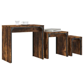3-delige Tafeltjesset bewerkt hout gerookt eikenkleurig 3
