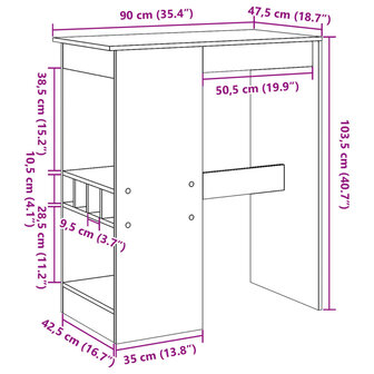 Bartafel met rekken 90x47,5x103,5 cm bewerkt hout grijs sonoma 9