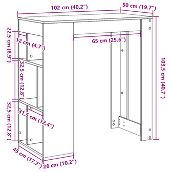 Bartafel met rekken 102x50x103,5 cm bewerkt hout grijs sonoma 9