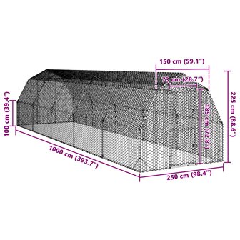 Kippenren 2,5x10x2,25 m gegalvaniseerd staal 8