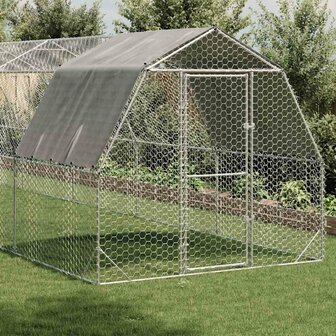 Kippenren met dak 2,5x12x2,25 m gegalvaniseerd staal 2