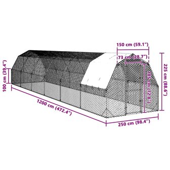 Kippenren met dak 2,5x12x2,25 m gegalvaniseerd staal 8