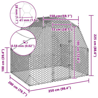 Kippenren 2,5x2x2,25 m gegalvaniseerd staal 8