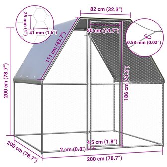 Kippenkooi 2x2x2 m gegalvaniseerd staal zilverkleurig en grijs 5