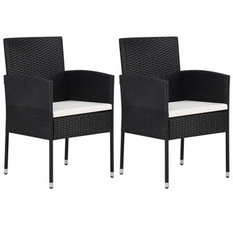 Tuinstoelen 2 st met witte kussens poly rattan zwart 1