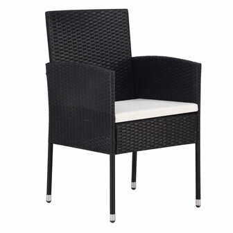 Tuinstoelen 2 st met witte kussens poly rattan zwart 2