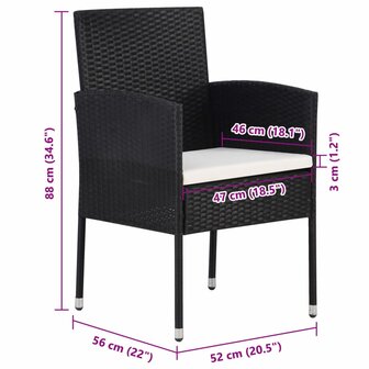 Tuinstoelen 2 st met witte kussens poly rattan zwart 7