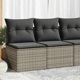 2-delige Loungeset met kussens poly rattan acacia grijs 1