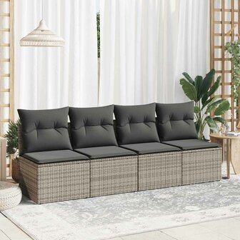 2-delige Loungeset met kussens poly rattan acacia grijs 3