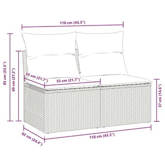 2-delige Loungeset met kussens poly rattan acacia grijs 6