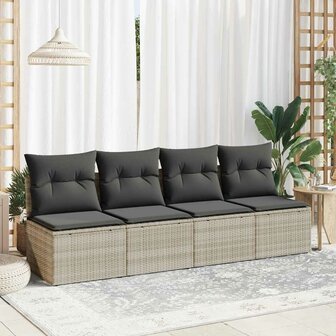 2-delige Loungeset met kussens poly rattan acacia lichtgrijs 3