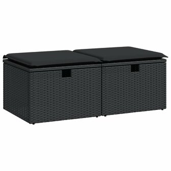 2-delige Loungeset met kussens poly rattan acacia zwart 2