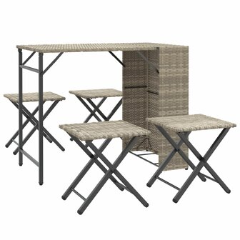 5-delige Tuinset inklapbaar poly rattan lichtgrijs  2