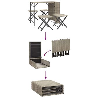 5-delige Tuinset inklapbaar poly rattan lichtgrijs  8