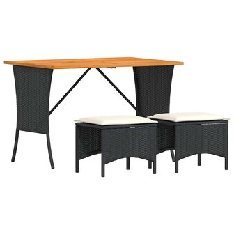 3-delige Tuinset met kussens poly rattan zwart 2