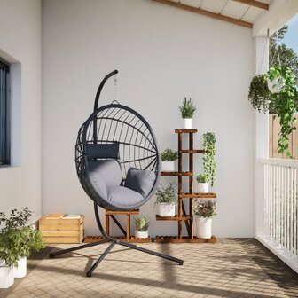 Hangstoel met standaard rattan en staal grijs 3