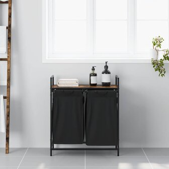 Wasmand 2 vakken met plank gerookt eikenkleurig 3